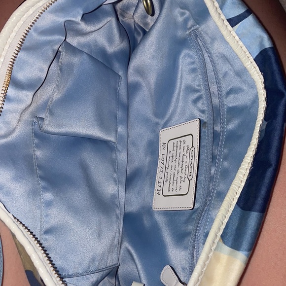 Coach signature blue scarf print hobos, blue and tan - Picture 3 of 6